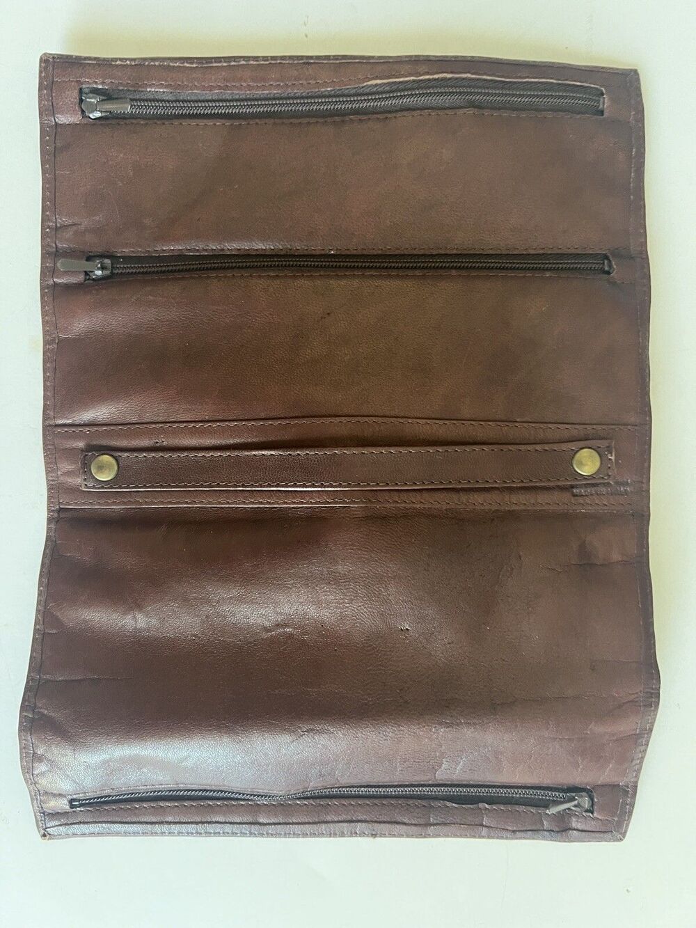 Leather Organizer Red Brown Buckle Jewelry Roll Pouch Lot of 2 - Picture 3 of 14